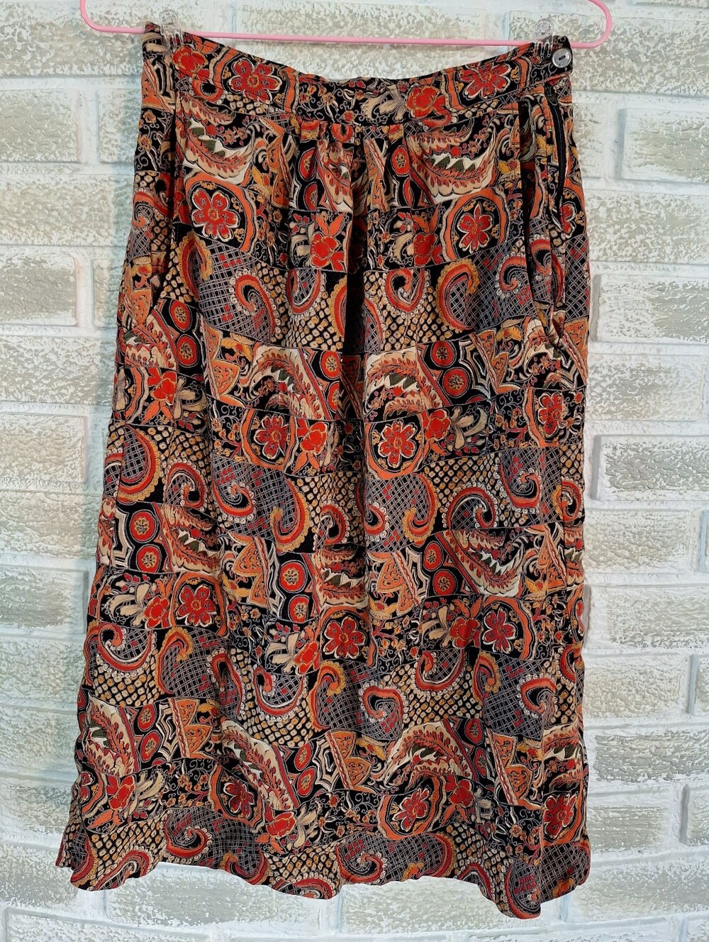 Vintage Paisley Hippie Womens Skirt - Authentic Vintage Midi Skirt - 90s Size XS
